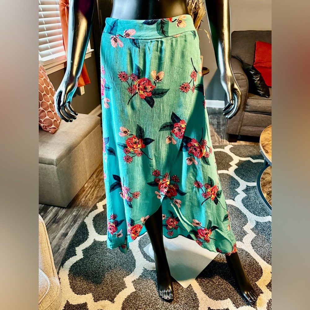 Express Blue Asymmetrical A-Line Midi Skirt Resort Wear